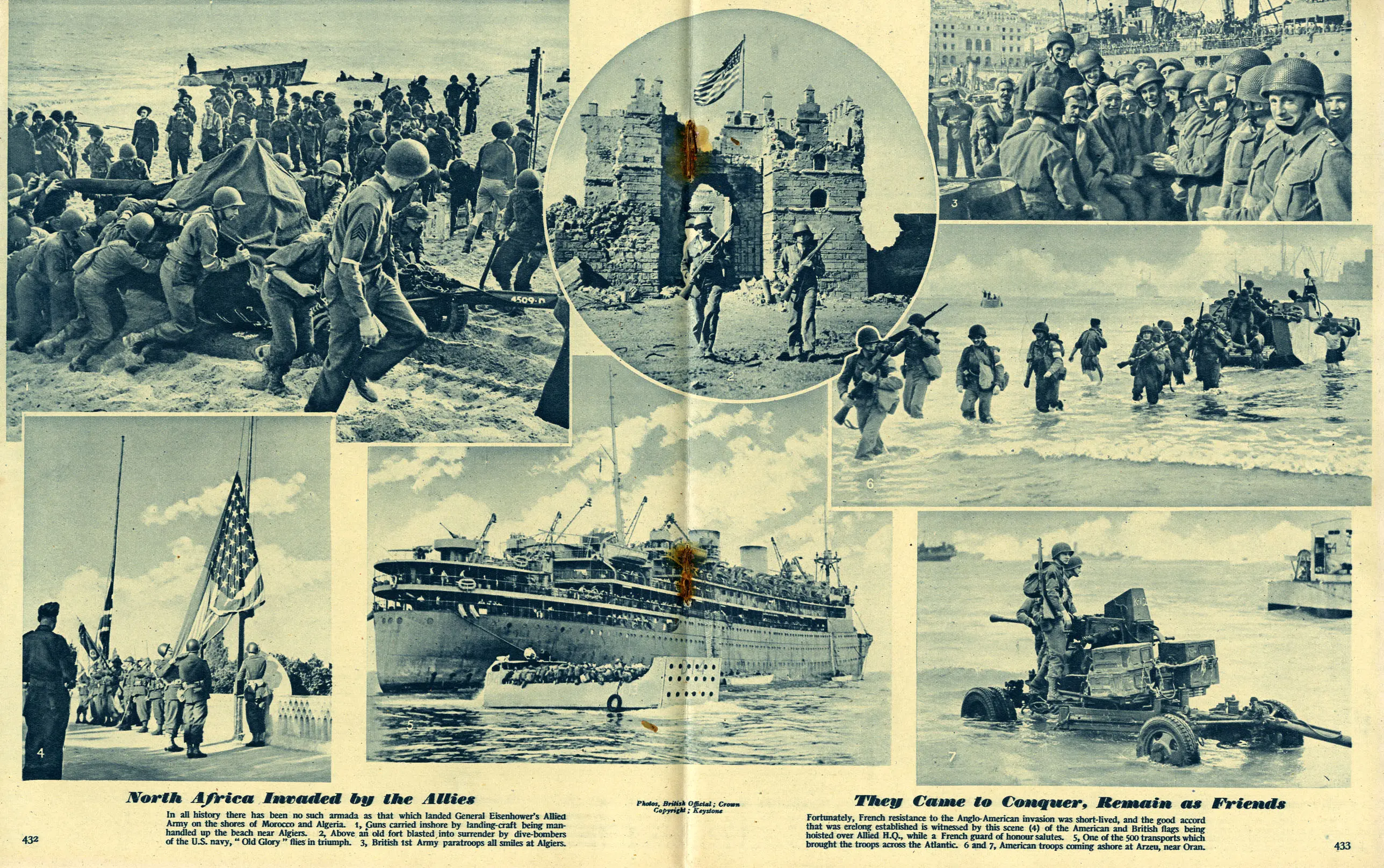 A page of The War Illustrated showing several photos of American soldiers in North Africa.